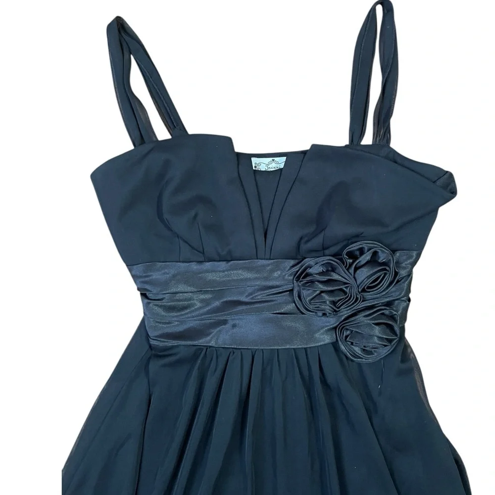 Trixxi Black Rosette Waist Chiffon Fit & Flare Party Mini Dress XS